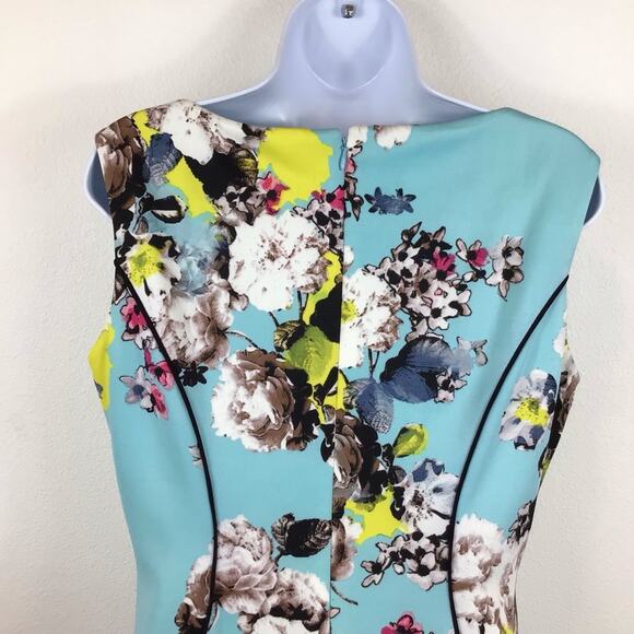 TARAHI ASL Sleeveless Aqua Floral Sheath Dress size 10P - Picture 4 of 6